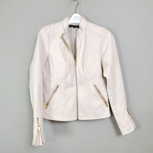 Baccini Faux Leather White Ivory Moto Cropped Jacket, Feels Real, Size Small